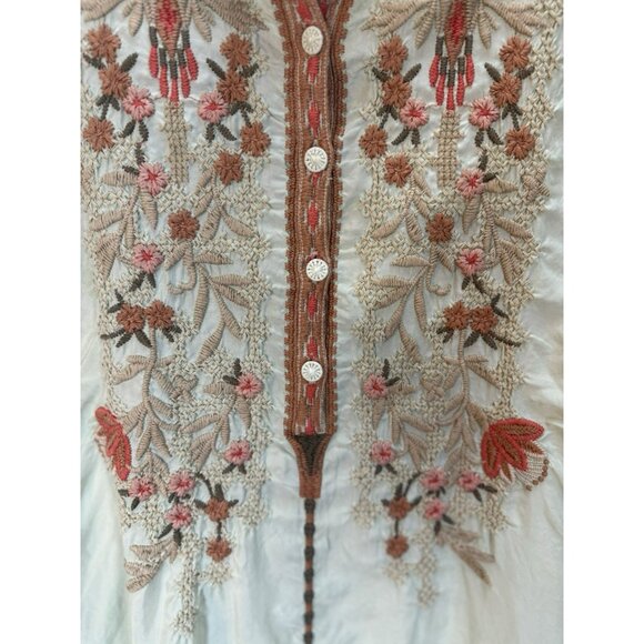 Johnny Was $275 KOBA Cupra Embroidered Blouse Small Mint Green Floral Boho Top - Picture 5 of 14